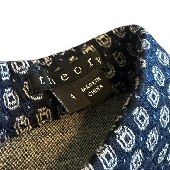 Theory Sleeveless Shift Dress Mock Neck Navy Print Wool Blend Size 4 Women's - Picture 12 of 12